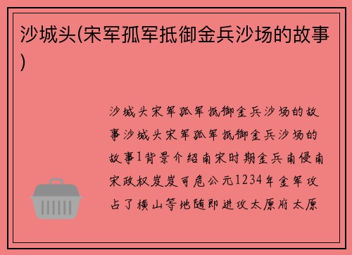 沙城头(宋军孤军抵御金兵沙场的故事)